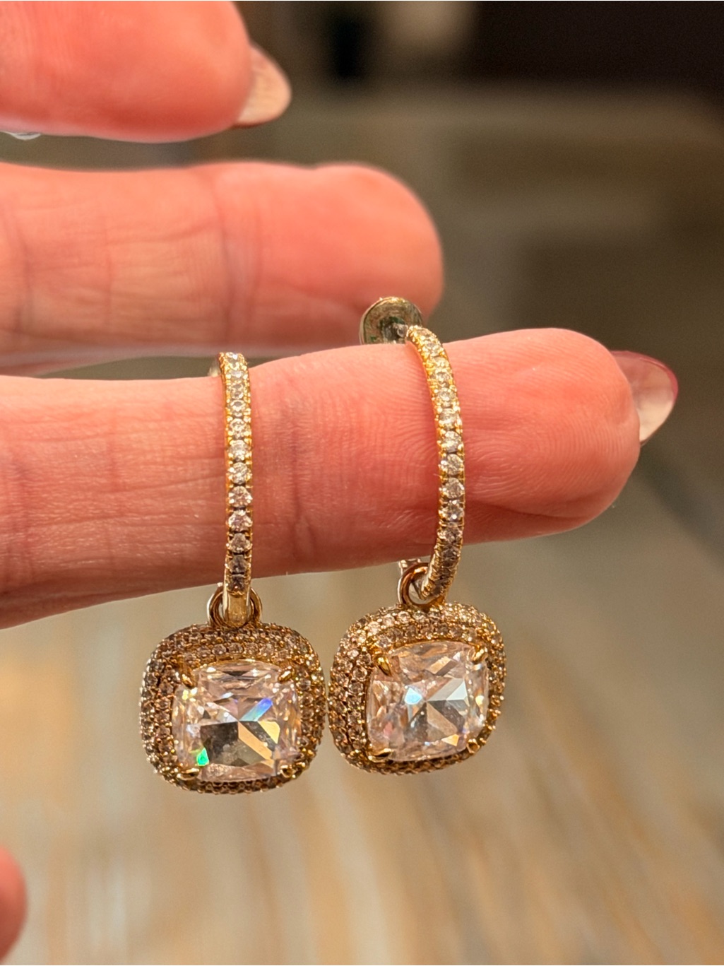 Bomb Party Nwot Gold-Tone Crystal Drop Hoop Earrings - Clear